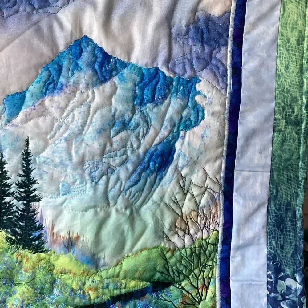 NWT. Hand Crafted Mountain Pass Landscape Quilted Wall Hanging
